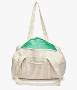 Daphne Travel Weekender Zip Tote Bag - Beige Gingham - Kayu