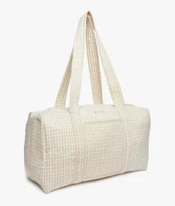 Daphne Travel Weekender Zip Tote Bag - Beige Gingham - Kayu