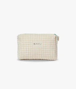Mini Elsie Travel Case Zip Pouch Bag - Beige Gingham - Kayu