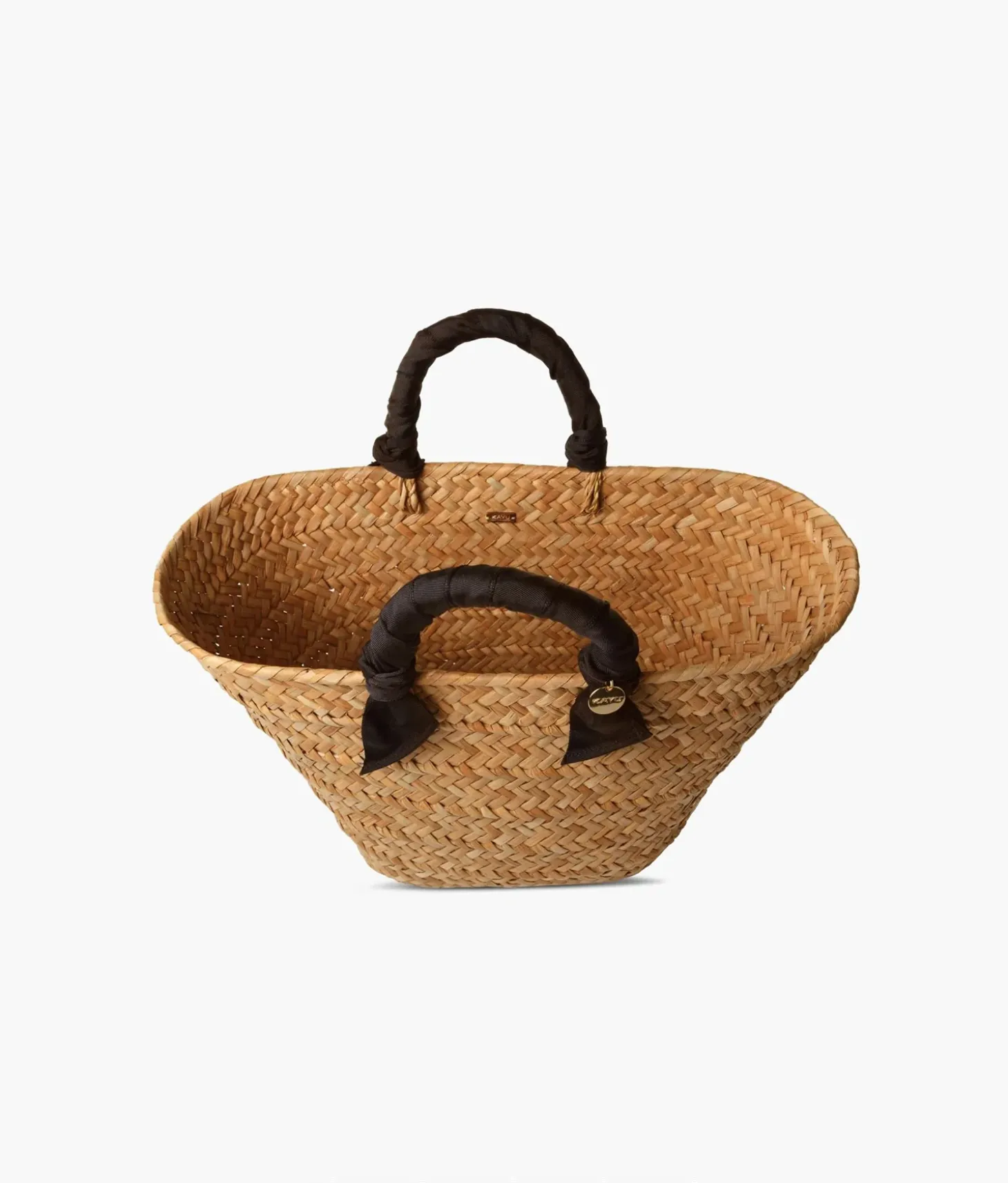 Rosie Woven Straw Ribbon Handle Tote - Black - Kayu