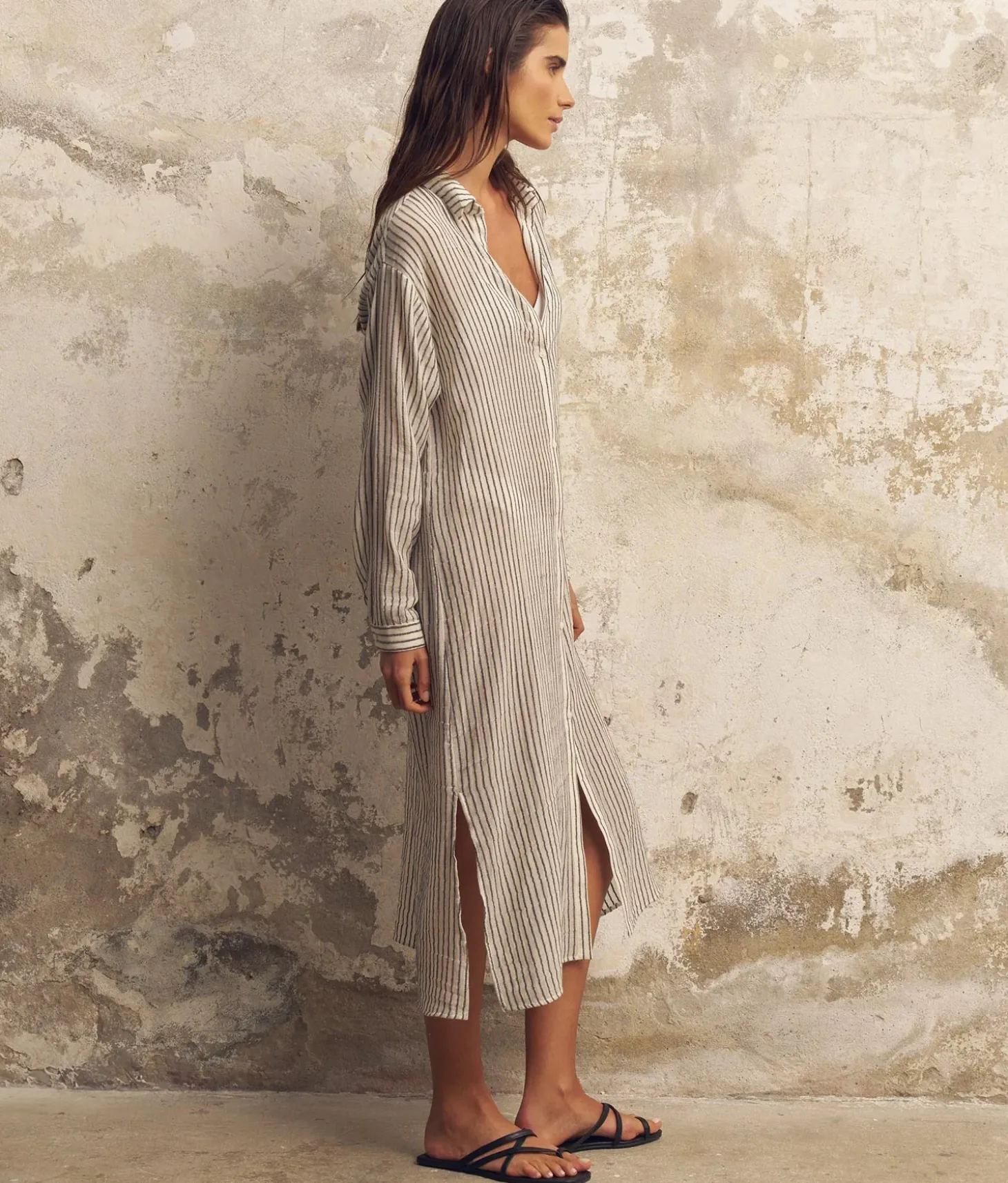 The Handloom Voyage Shirt Dress - Black Stripes