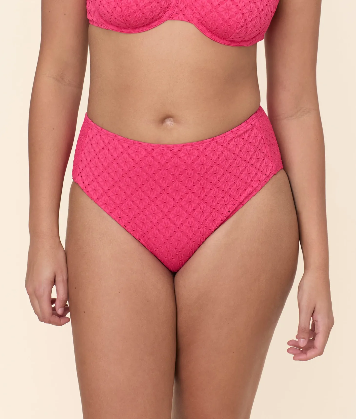 The High Waist Bikini Bottom - Eyelet - Begonia