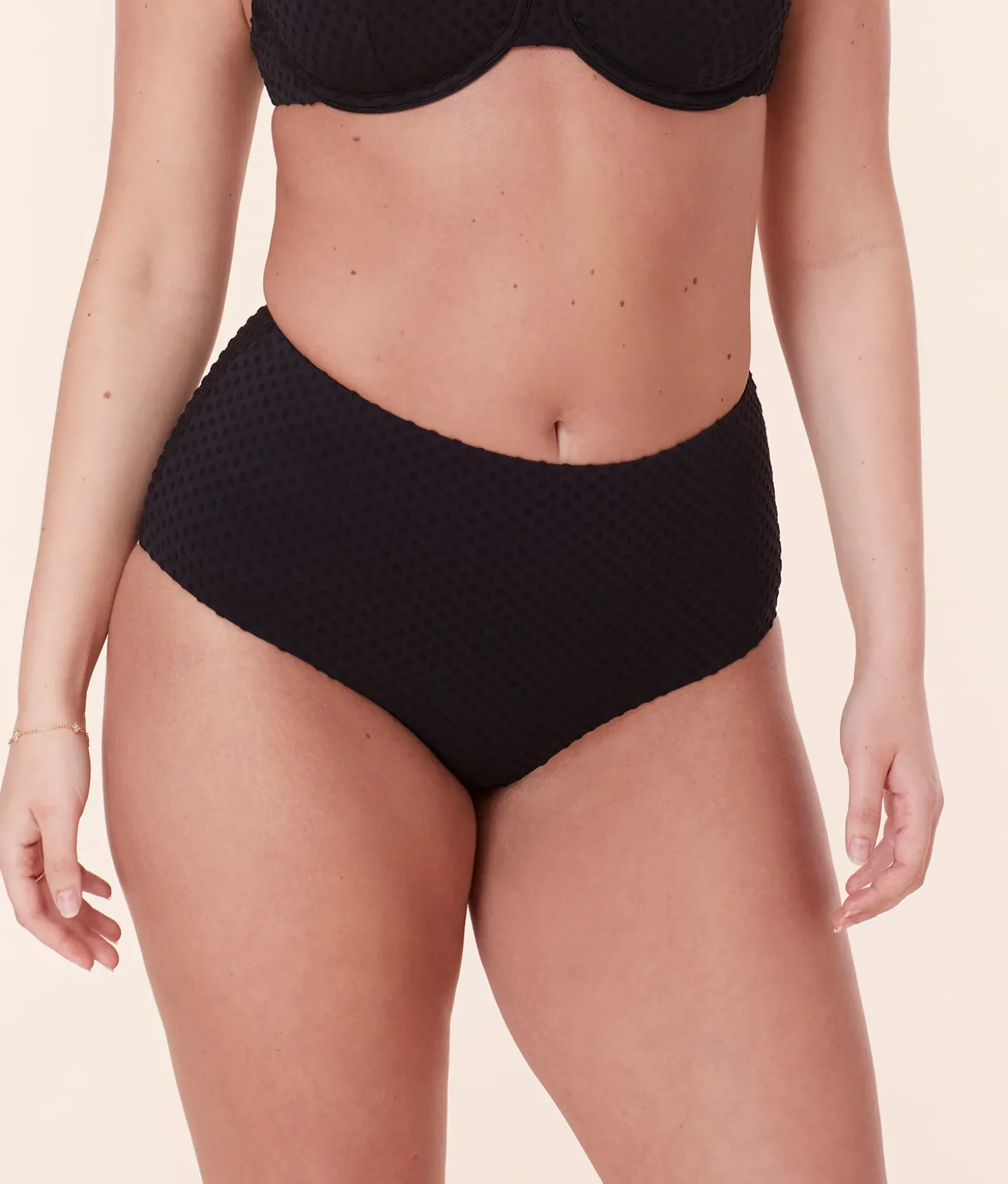 The High Waist Bikini Bottom - Terry Dot - Black