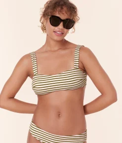 The Kalama Bikini Top - Striped Rib - Iguana