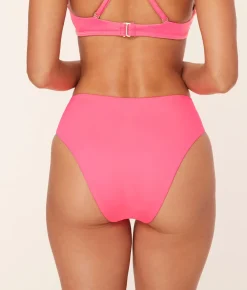 The 90s High Waist Bikini Bottom - Eco Nylon - Neon Grapefruit